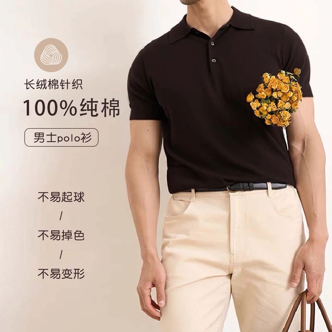 Polo衫纯棉纯色春夏透气针织修身夏季商务柔顺棉商务POLO衫男士