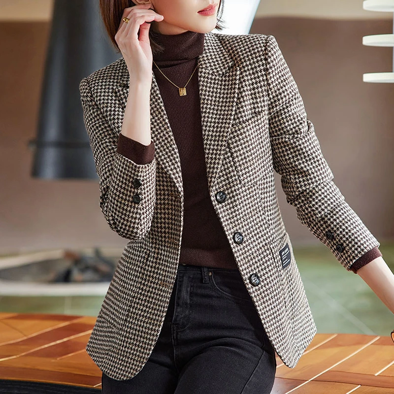 千鸟格西装外套女士春秋2026新款爆款职业休闲小个子加厚西服上衣
