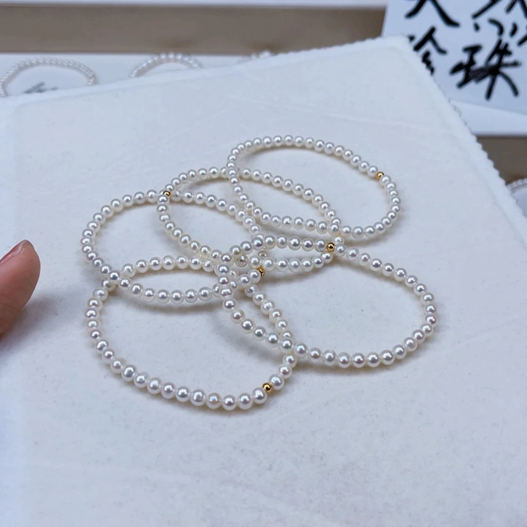 银S925镶嵌手绳淡水珍珠4-5天然淡水珍珠手串