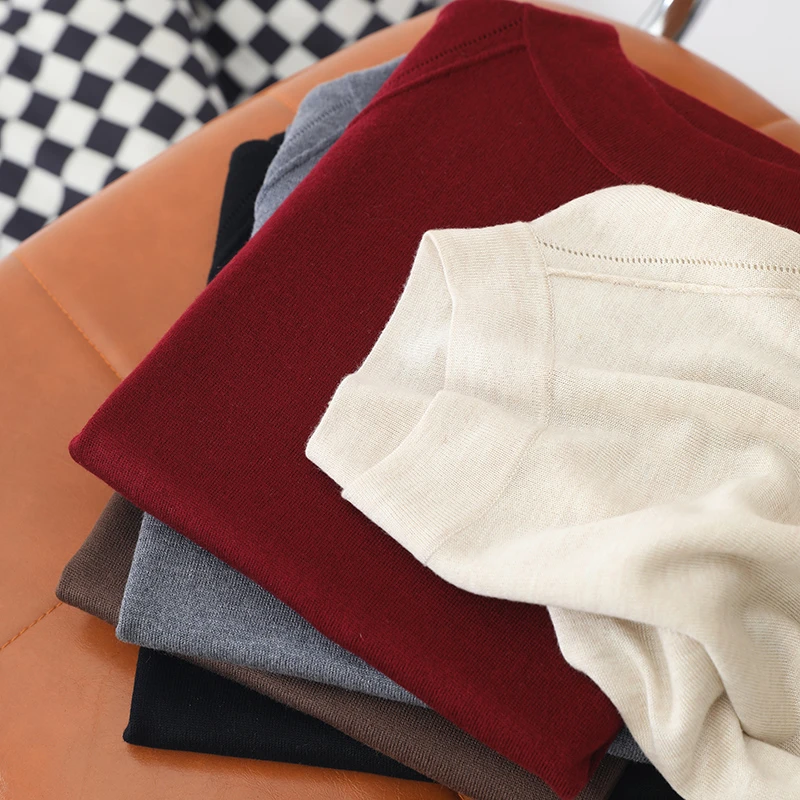 软糯亲肤~莱赛尔天丝精纺细羊毛衫春半高领针织长袖打底衫薄95004