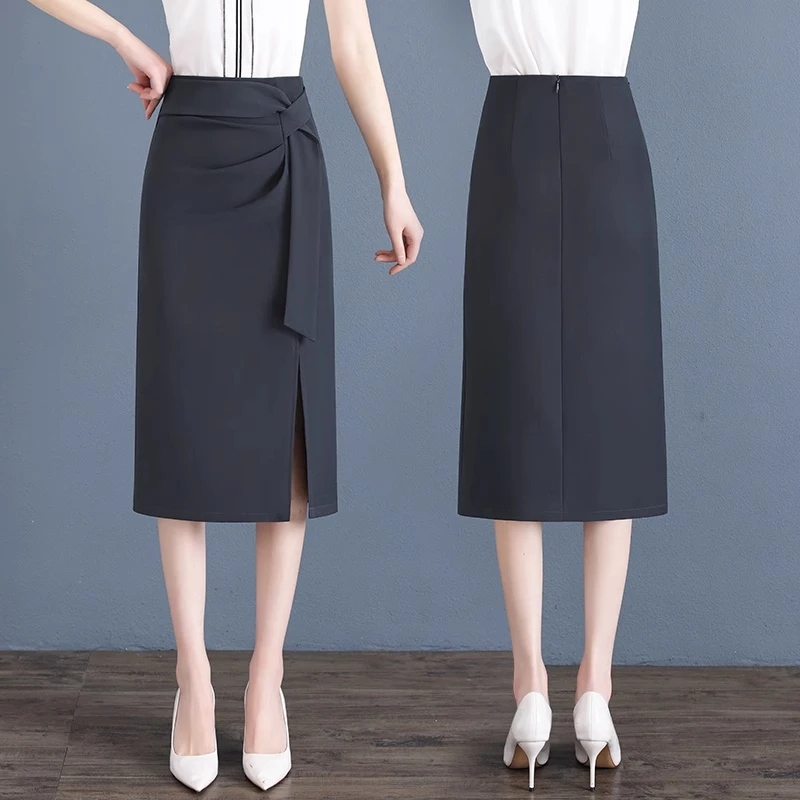 拉夏贝尔不规则开叉半身裙女2025夏季新款高腰时尚中长款包臀裙子