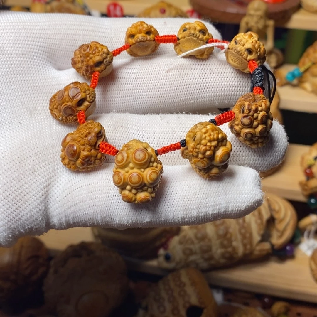 竹竹根雕鱼龙小金蟾手串