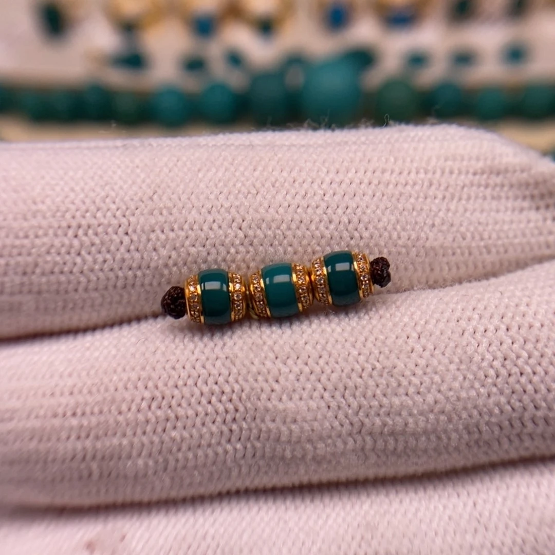 18K金镶嵌绿松石汉堡珠三连5mmAA243