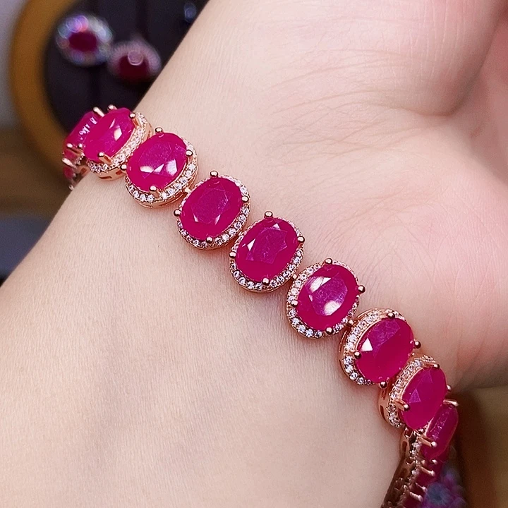 手链银S925镶嵌红宝石