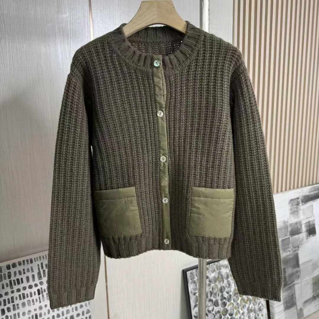 秋冬新款纯山羊绒圆领重工针织长袖开衫