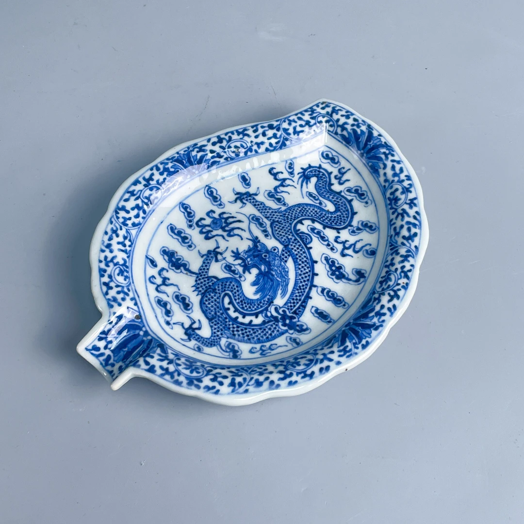 瓷器/古董光绪青花龙纹型盘M25AX007858古玩/收藏/文物/绣花张