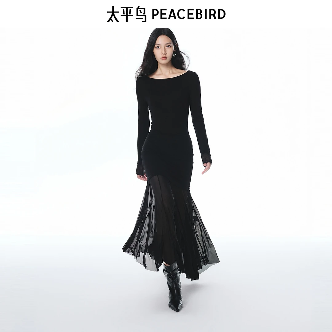 【商场同款】太平鸟莱赛尔绵羊毛混纺针织连衣裙流光风A3FAF3263