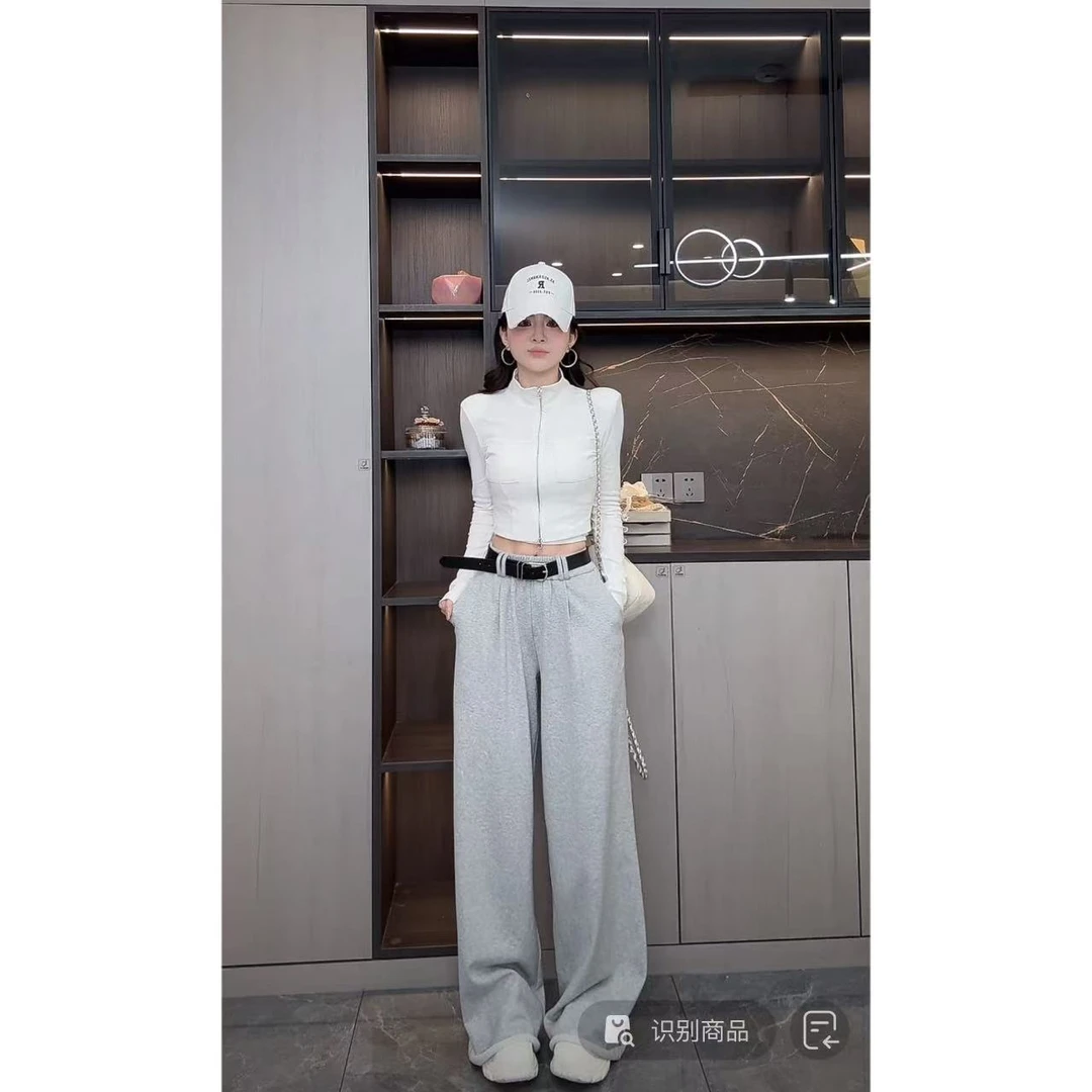 睿夕【不挑腿型】松紧腰休闲裤女2025显瘦直筒阔腿裤宽松长裤