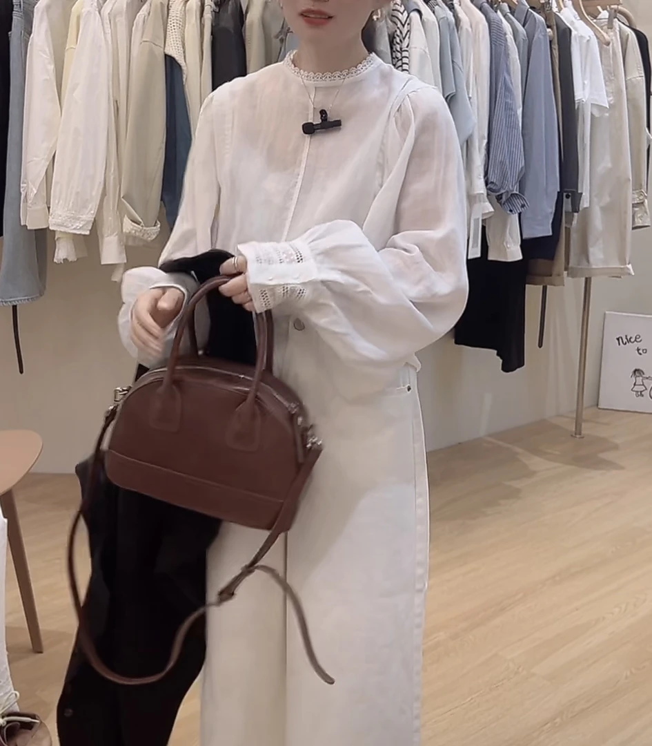 UM韩系灯笼袖仙气飘飘麻料衬衫2025春季新款百搭衬衫