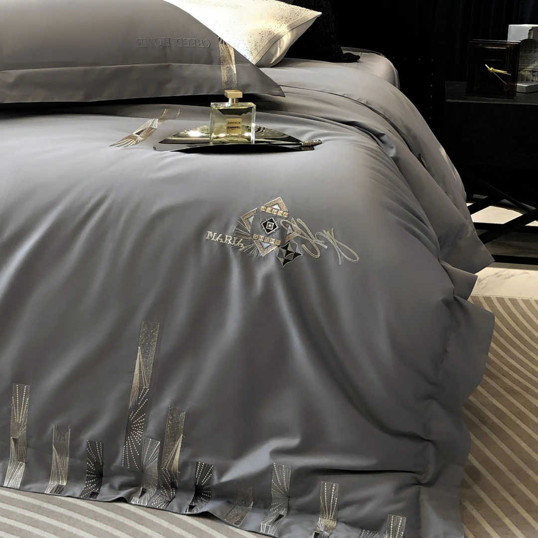 House Beatuiful轻奢四件套全棉纯棉高档绣花被套丝滑纯色床单