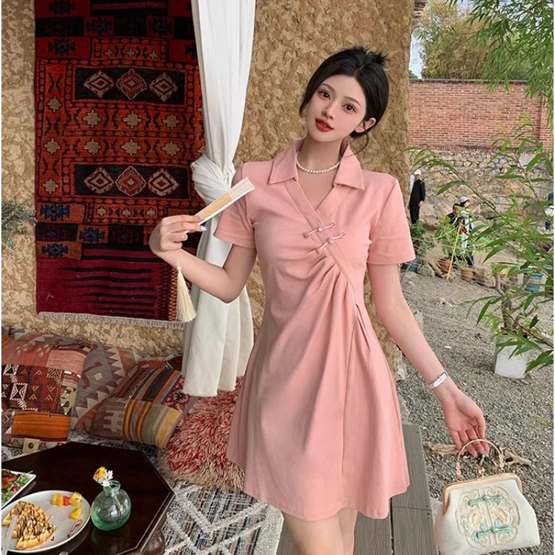 （现货）胖妹妹夏休闲时尚短袖T恤裙女显瘦遮肚子新中式连衣裙1509