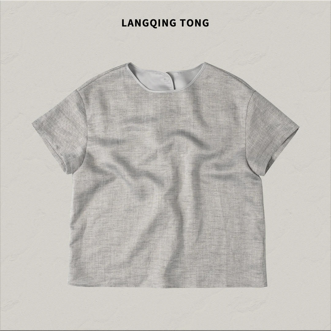 浪清/女装推荐 函密欧无印日系复古透气上衣44464#2025夏新款T恤