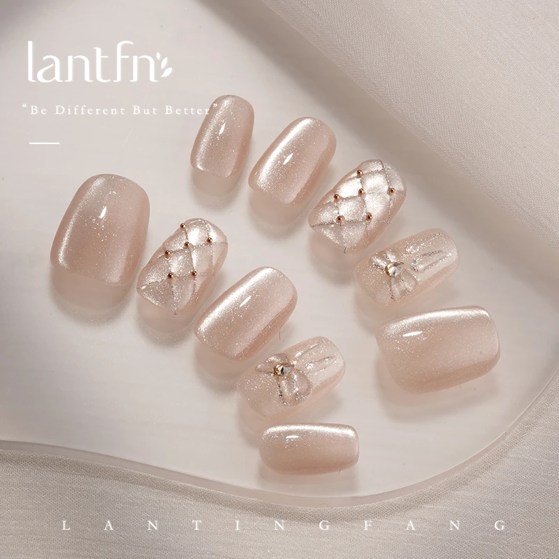 Lantfn''原创''【在逃公主】纯手工穿戴甲 新款短款蝴蝶结猫眼美甲