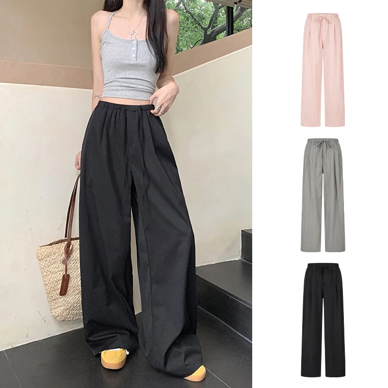 Moses Queen/魔西女王垂感拖地裤宽松休闲裤松紧腰抽绳长裤阔腿裤