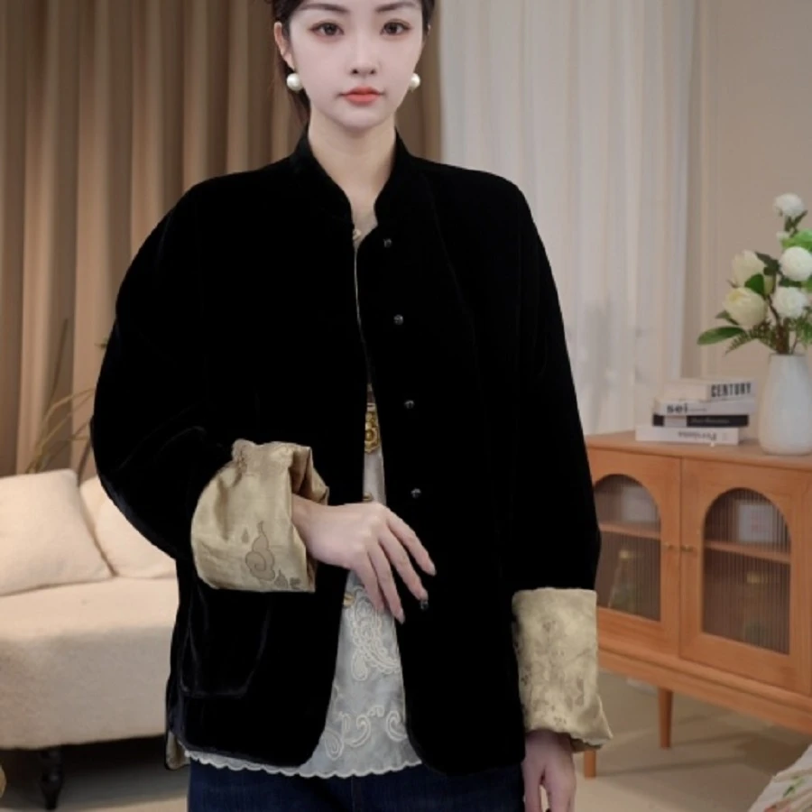 【团龙纹】新中式早秋丝绒双面穿外套女2025C2586-倩倩杭锦仓