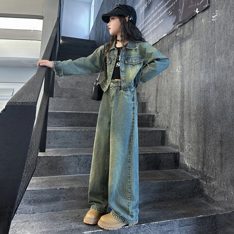 女童秋季套装2025新款女大童网红洋气牛仔外套秋装儿童巨好看衣服