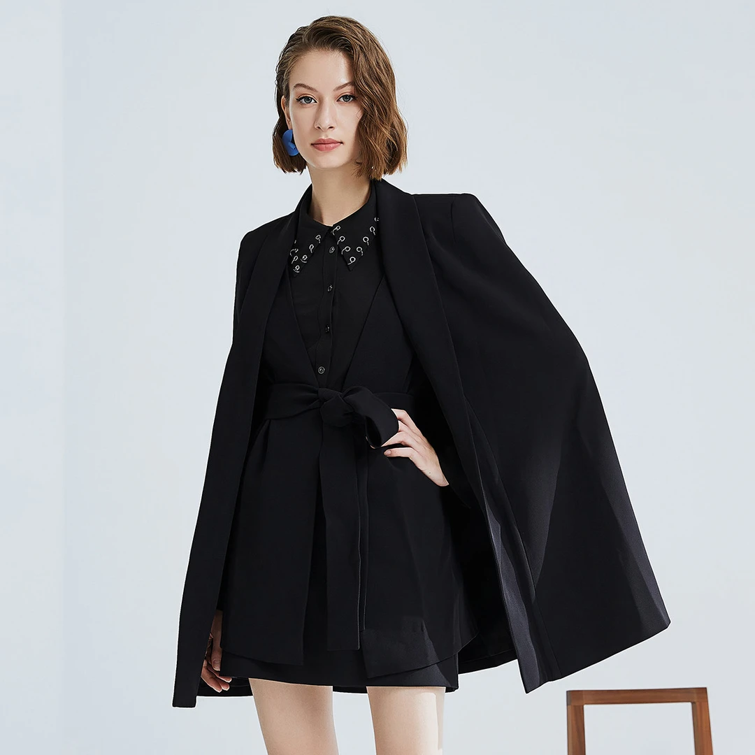 【籽言专属】气质假两件西服女秋季时尚斗篷式造型感西装外套