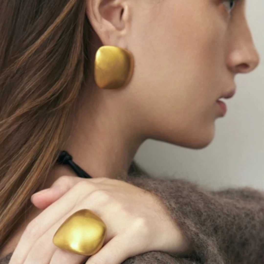 铜合金无非金属耳饰 小众设计不规则几何金属拉丝夸张大号项链