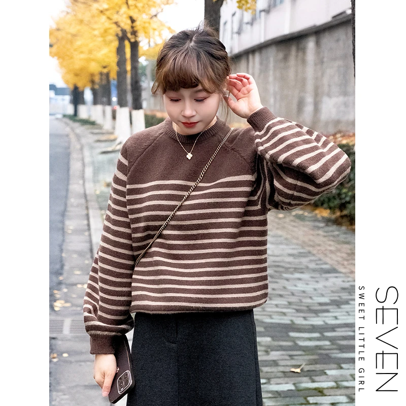 ③七七146小个子冬季保暖韩系套头条纹毛衣女款上衣小美说