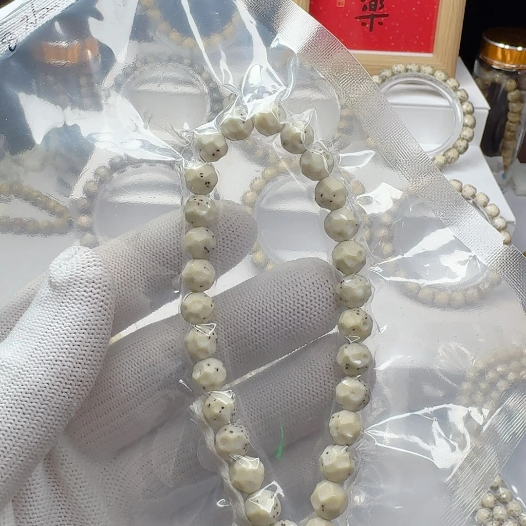 手串星月菩提石玉料骨瓷白8改无相手持通体留白小细星