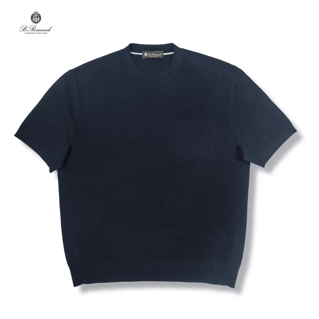 英国B.Romanek 男士半袖镂空针织短袖T恤圆领休闲商务休闲 266097