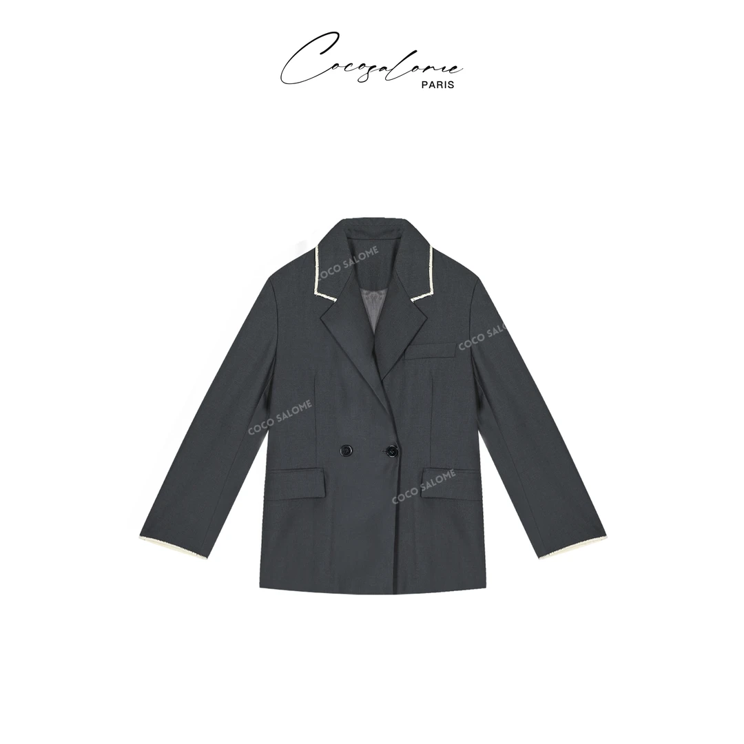 韩彬彬CS"女明星"早春简约翻边拼接袖口设计西服0991-(16)