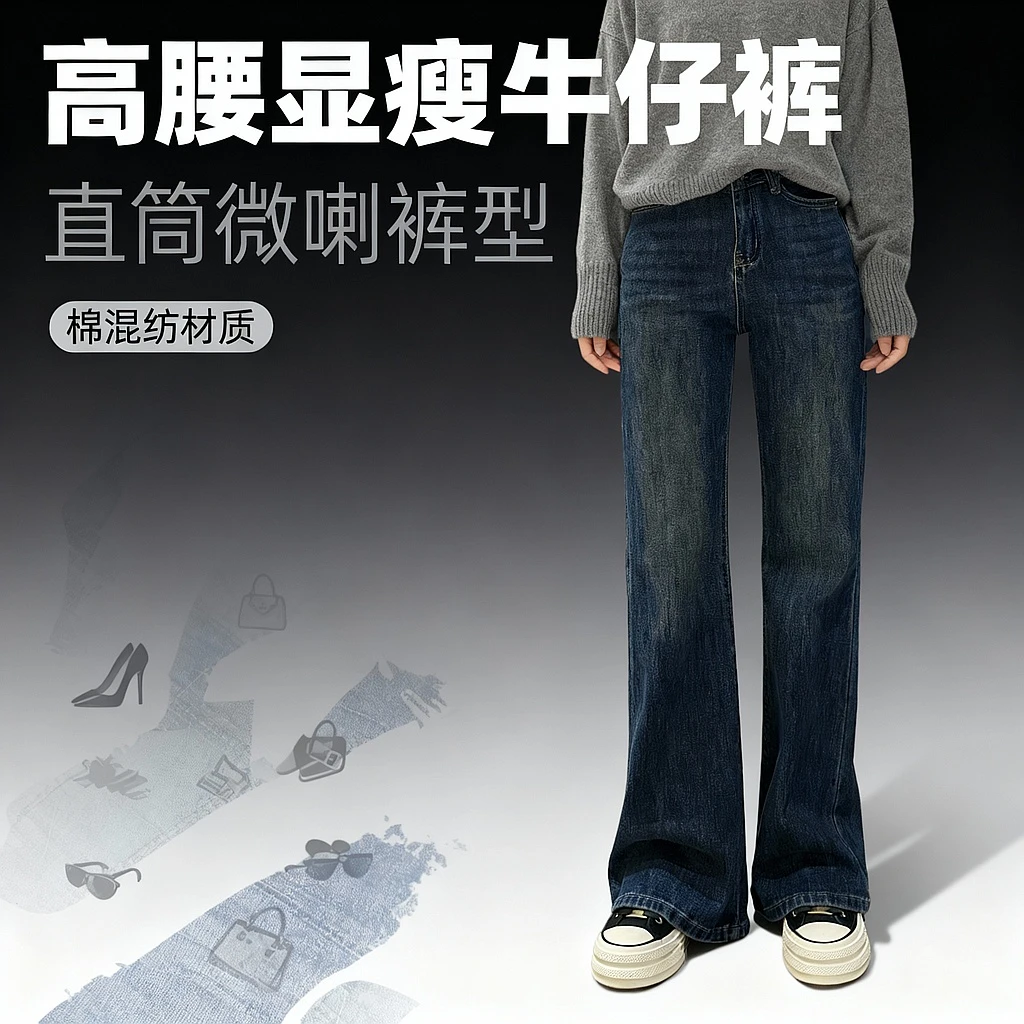宿慕SUMU秋季新款显瘦牛仔裤2025新9-18百搭直筒微喇牛仔裤32931