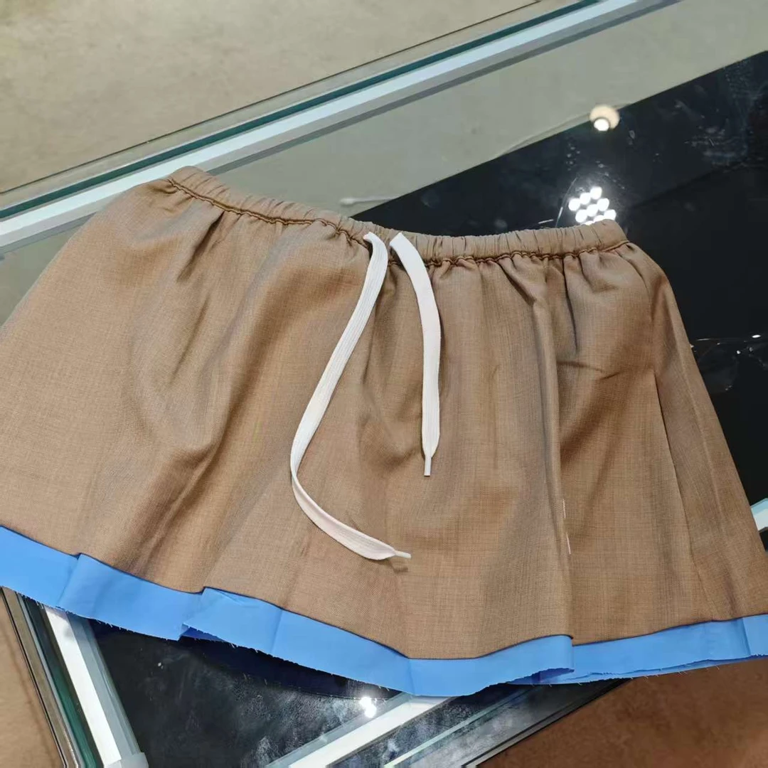 5904时尚蓝边拼接半身裙松紧腰西装撞色休闲百搭短裙