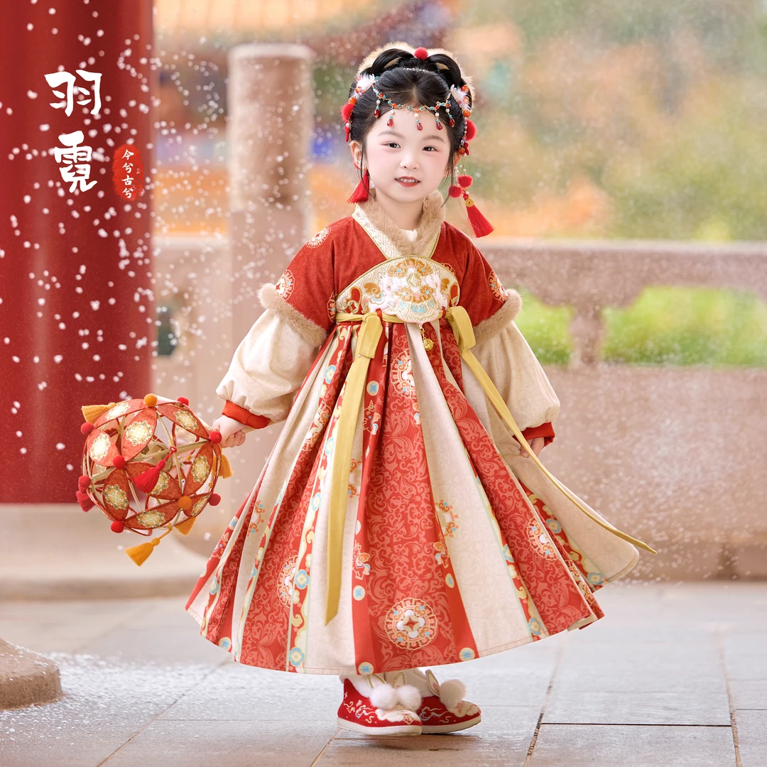 今兮古兮【羽霓】汉服女童冬季连衣裙拜年服加绒中国风女童过年衣服