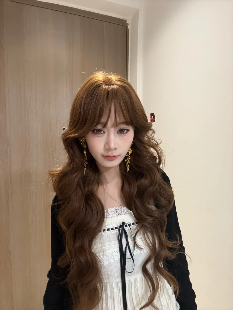 【芝士-韩系小千金】刘海款仿递针大头皮防风扣卷发混丝自然全头套