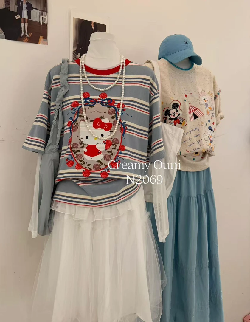 杨杨 时尚花园KT条T恤上衣N2069