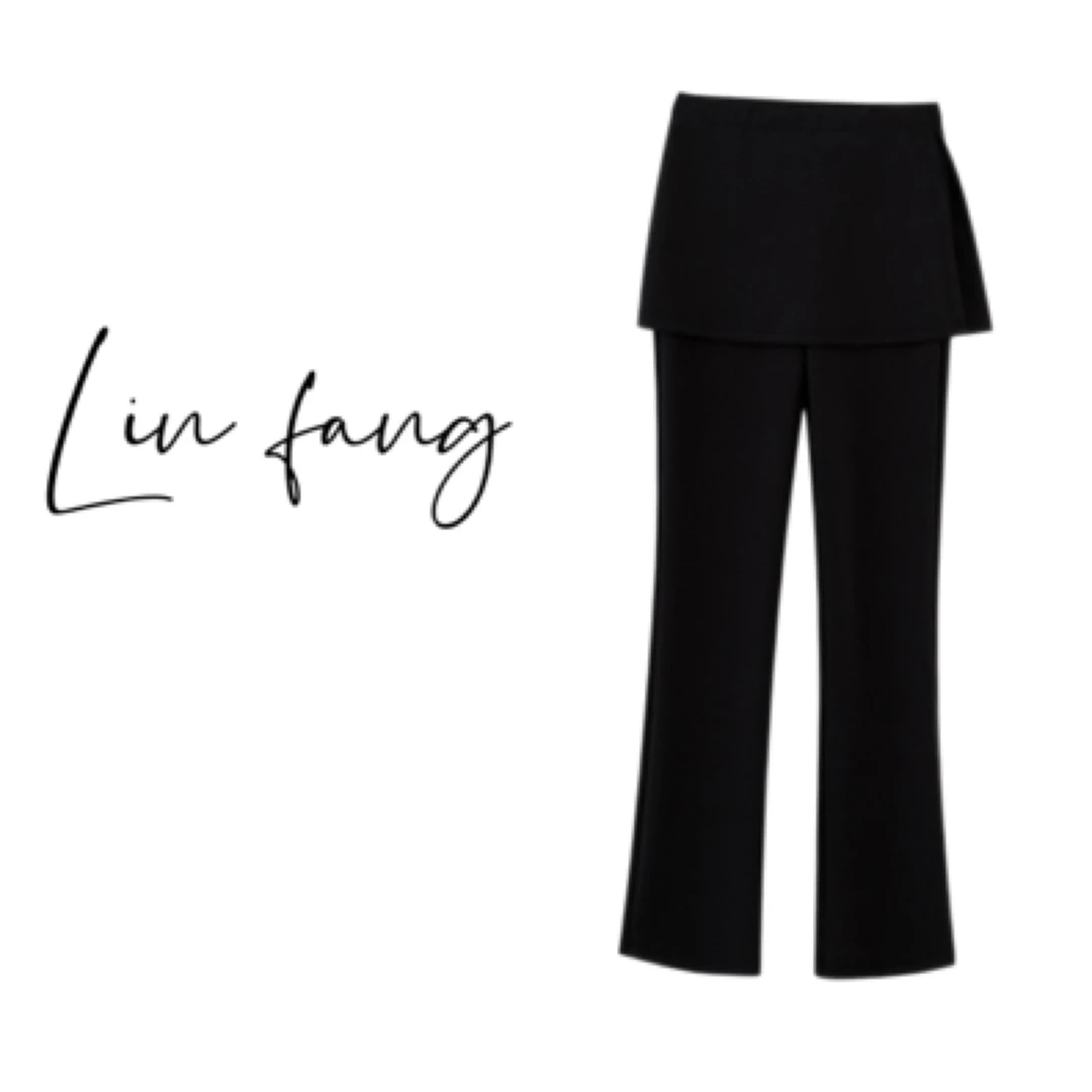 602时尚气质假两件裙裤遮跨显瘦休闲裤女神秘黑长裤