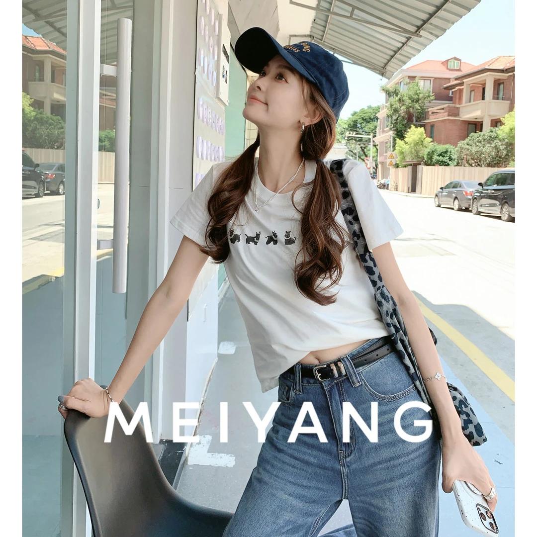 A美洋MEIYANG 小梗T恤 【商场同款】撞色印花圆领短袖上衣-周二