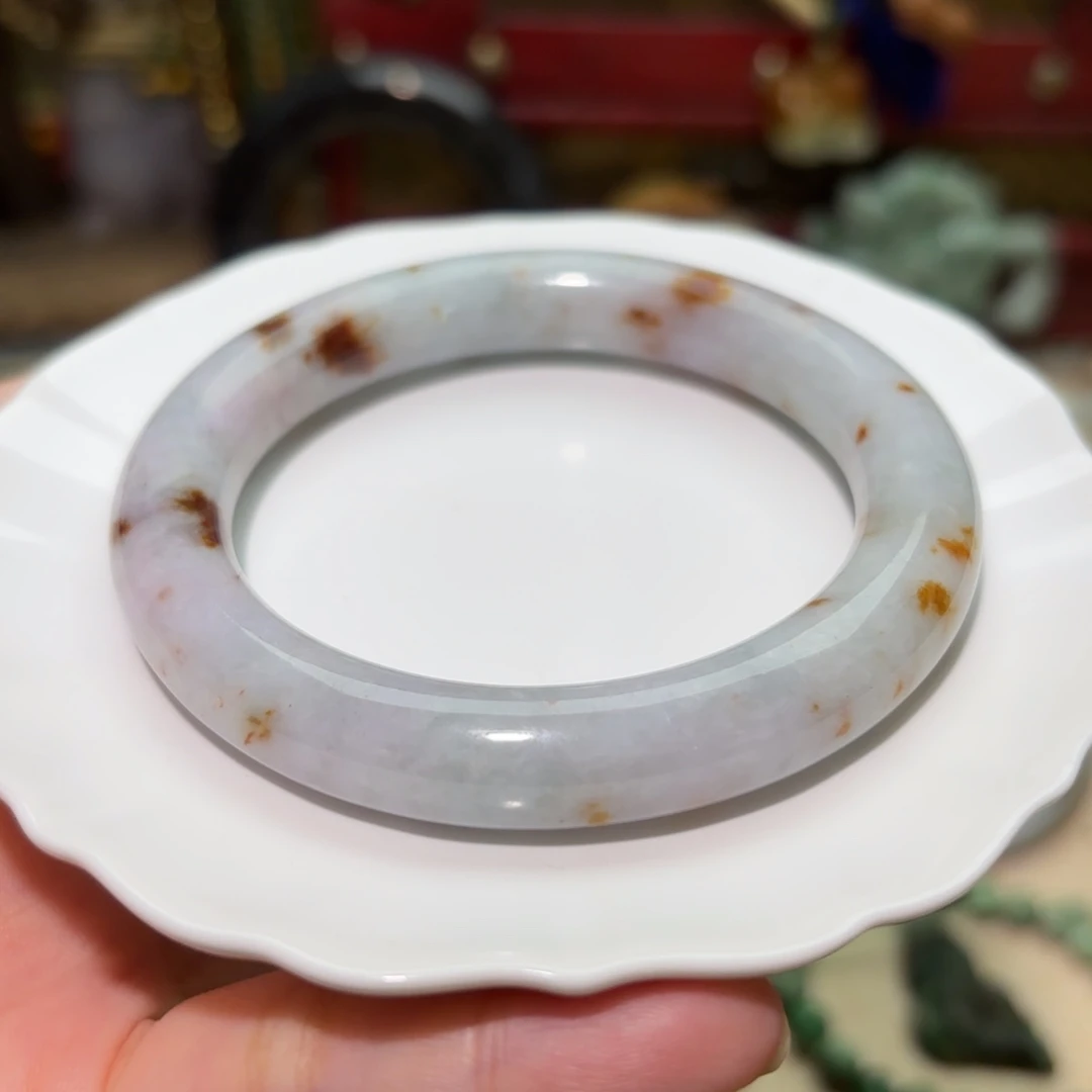 翡翠手镯未镶嵌春彩踏雪寻梅翡翠手镯