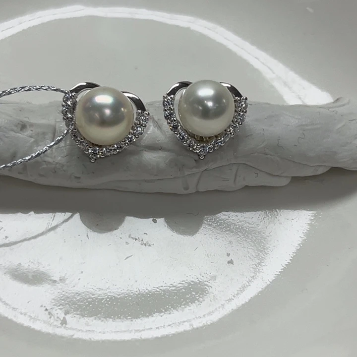 银S925镶嵌耳饰海水珍珠AK 7-8mm 96号