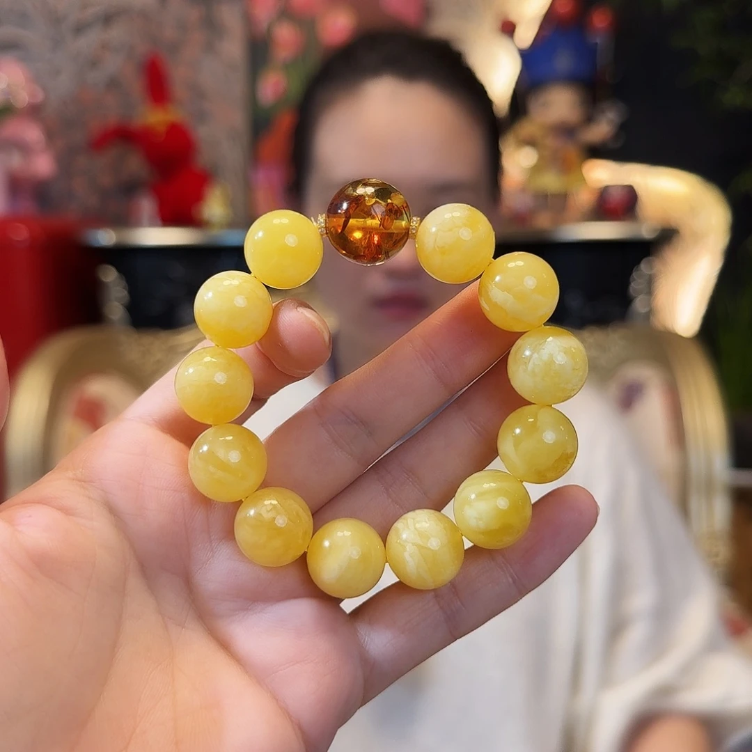 手链蜜蜡18K金镶嵌手串