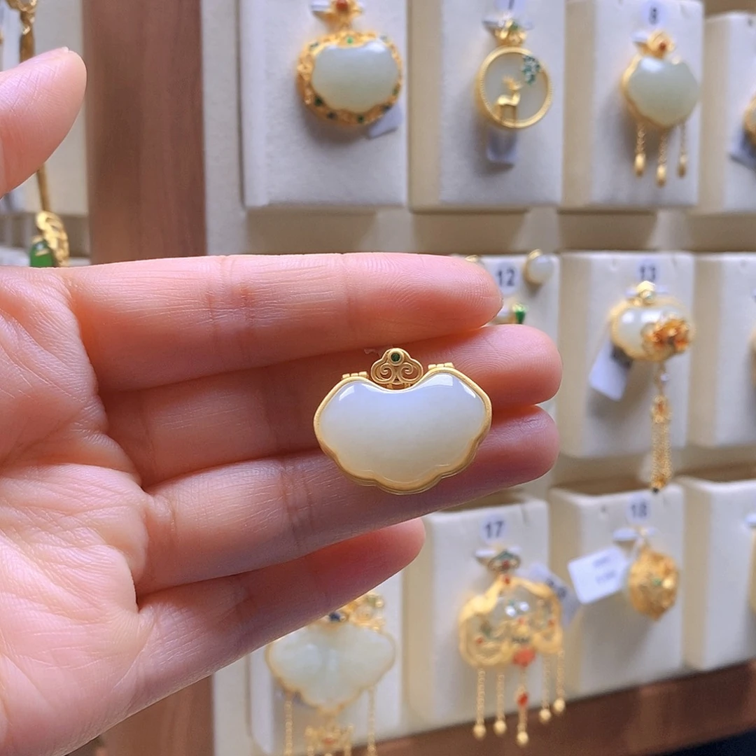 和田玉颈饰银S925镶嵌