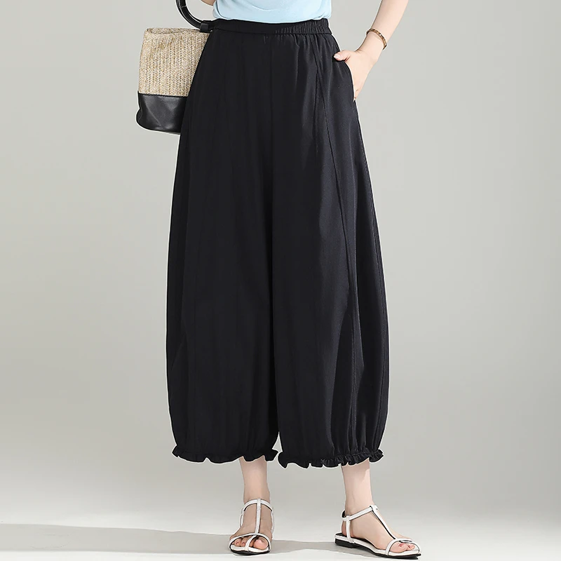 花苞裤女夏季2025新款松紧腰宽松小个子九分灯笼裤垂感休闲阔腿裤