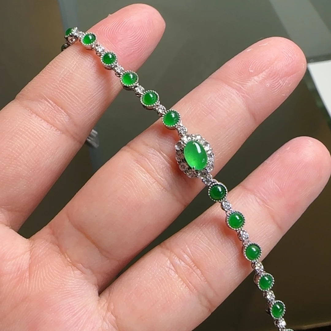翡翠18K金镶嵌手链天然翡翠
