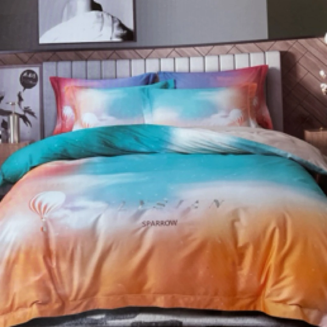 丽枫长绒棉印花四件套加大220*240微瑕～R405轻松假日（绿）