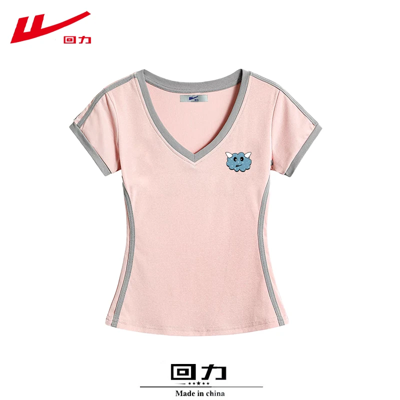 回力夏季夏装辣妹棉短袖T恤女常规修身小衫插色多巴胺甜美穿搭