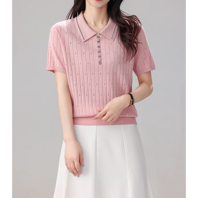 织博士ZBS-134 莱赛尔桑蚕丝翻领针织短袖