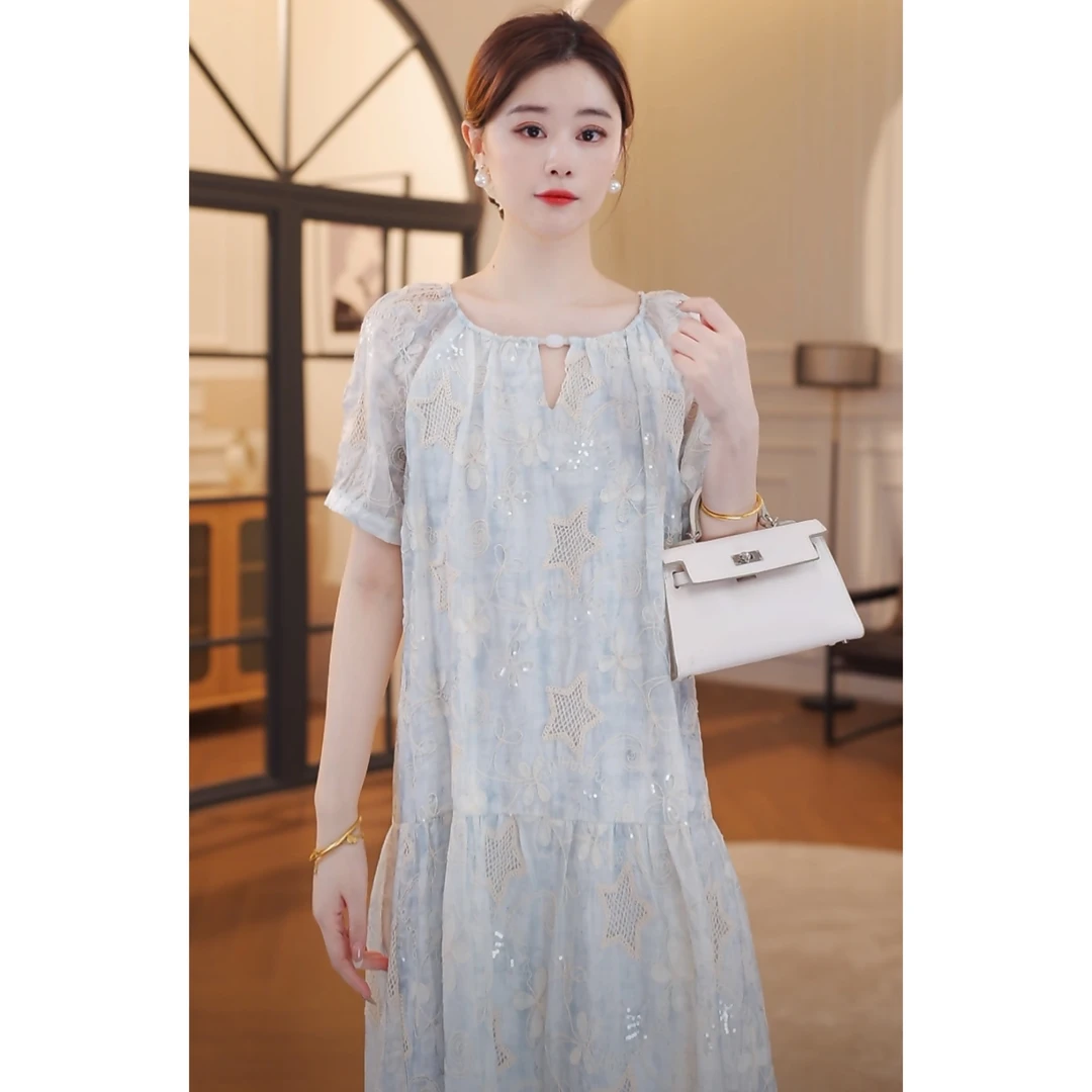 【嘉嘉JIANG】遥望星海小众轻奢长款连衣裙夏季WG251L1133