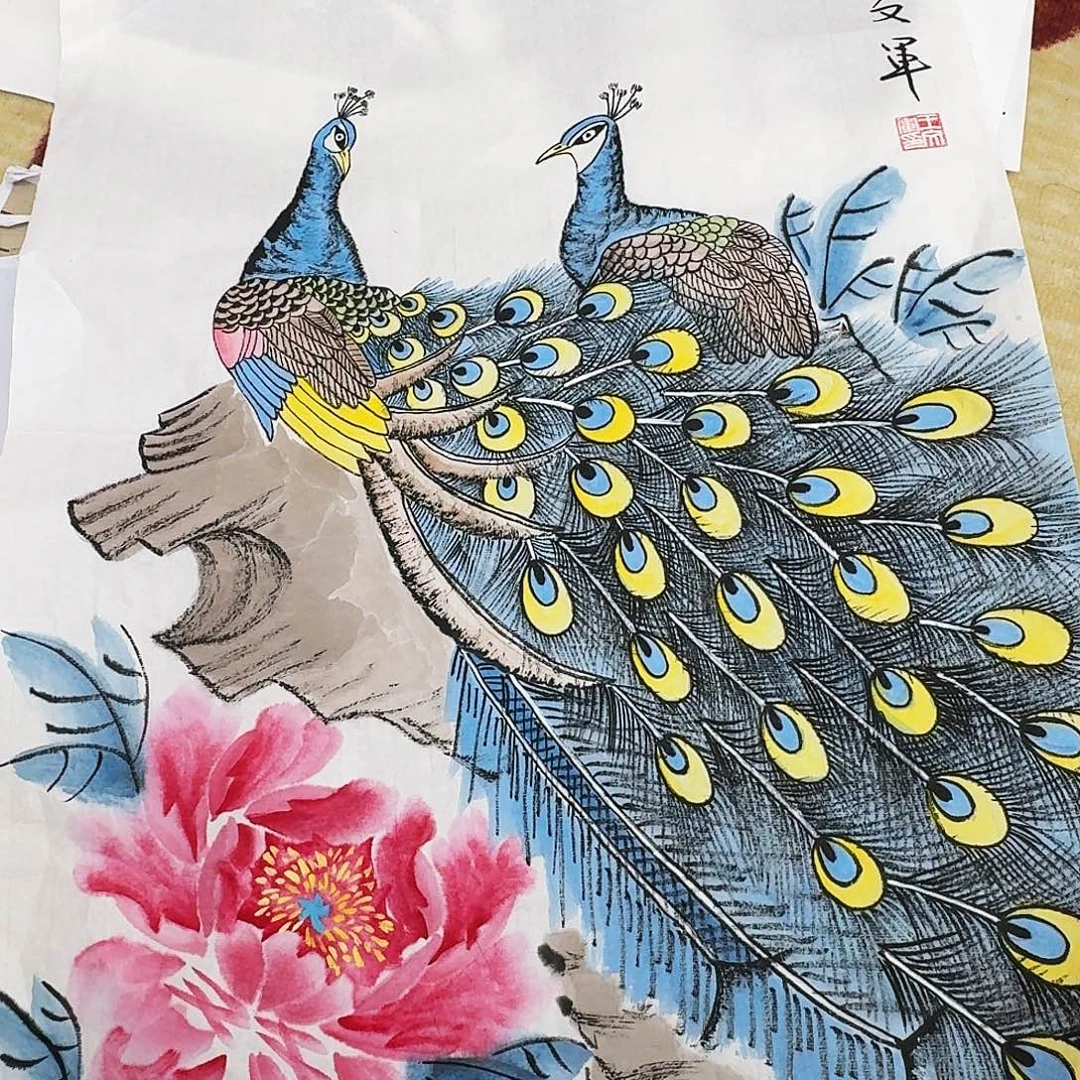 国画四尺三开手绘作品