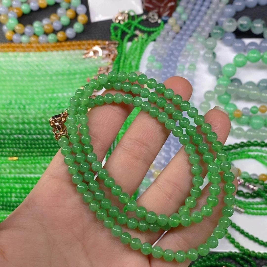 颈饰未镶嵌翡翠缅甸天然翡翠冰种阳绿项链5.2