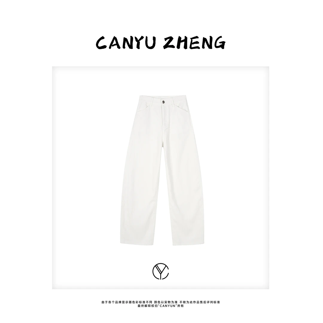 CANYU夏季新款“lp斜口袋白牛”土耳其高支棉 宽松休闲香蕉牛仔裤