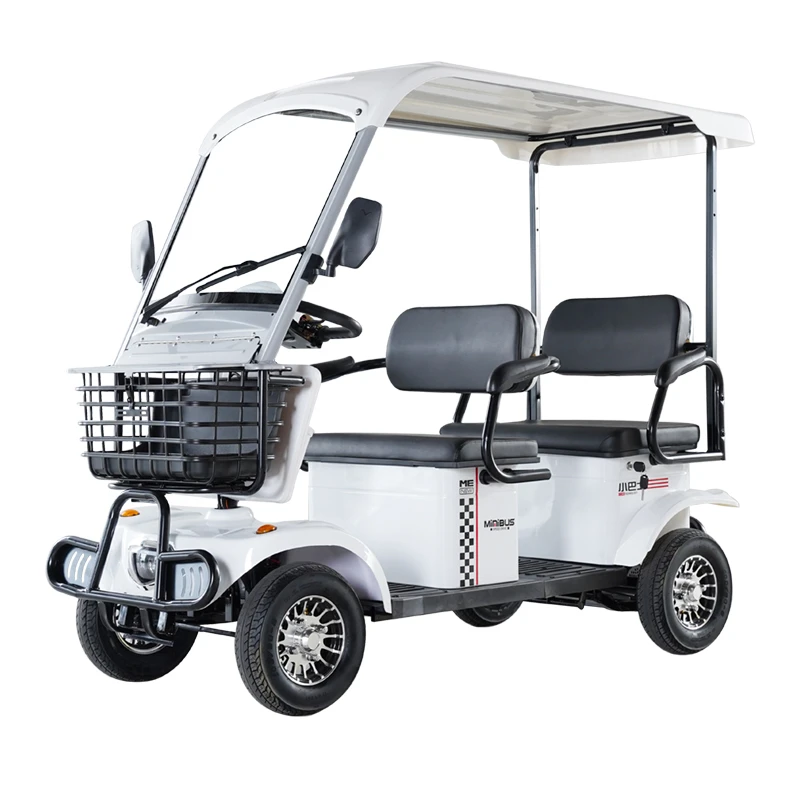 新款小巴士E6六代四人座电动四轮代步车接送孩子带棚四轮车