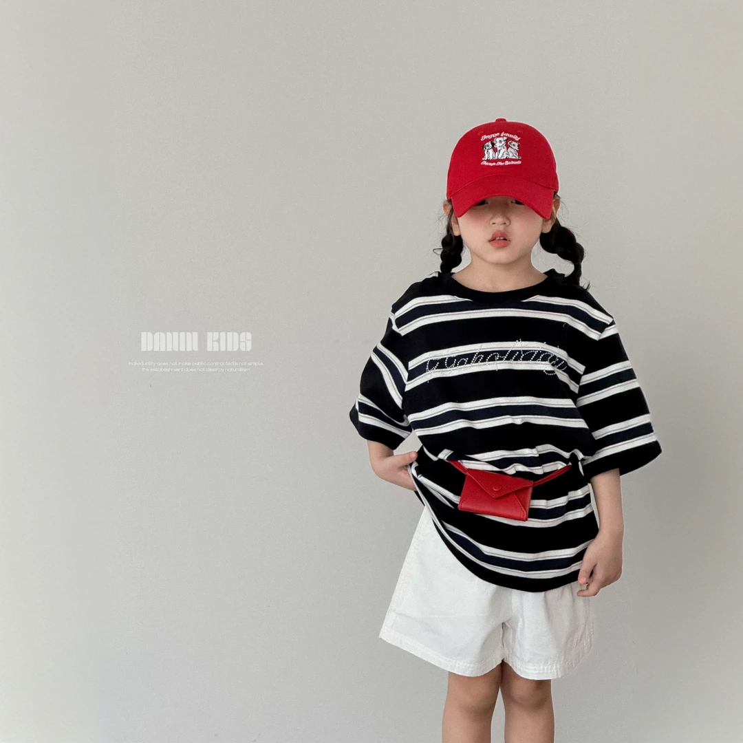 【嗒囜】210G精梳全棉~舒适透气 女童夏装新款儿童宽松条纹短袖T恤