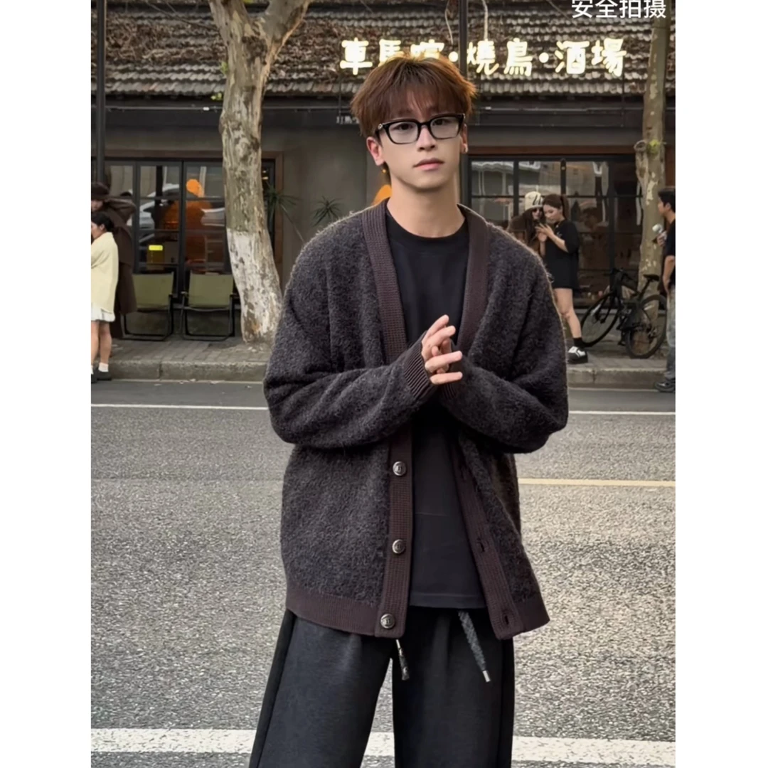 IJT studio秋冬新品时尚拼接复古宽松开衫89006