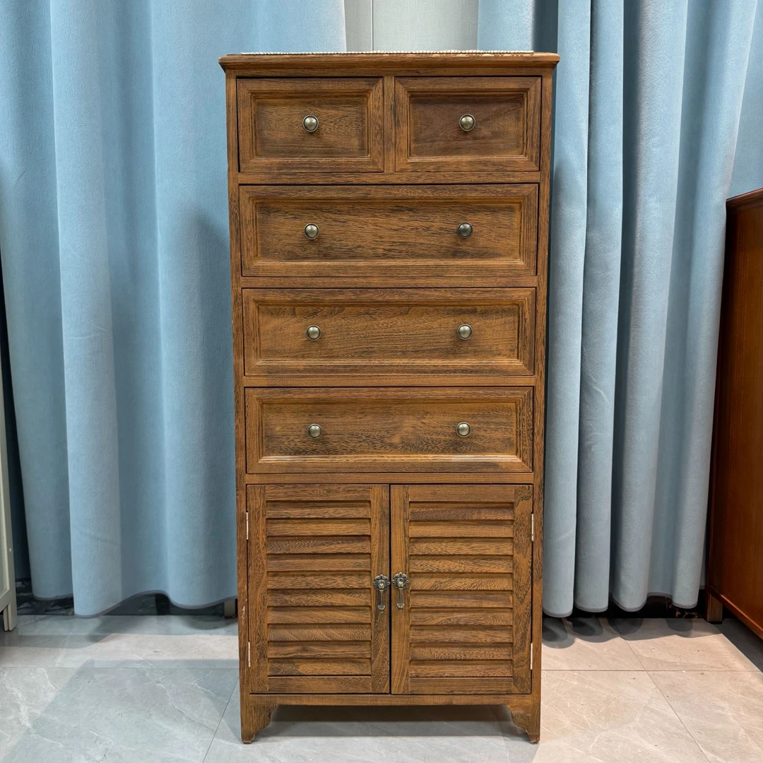 实木地中海收纳柜储物柜复古斗柜做旧美式客厅阳台柜玄关抽屉柜子